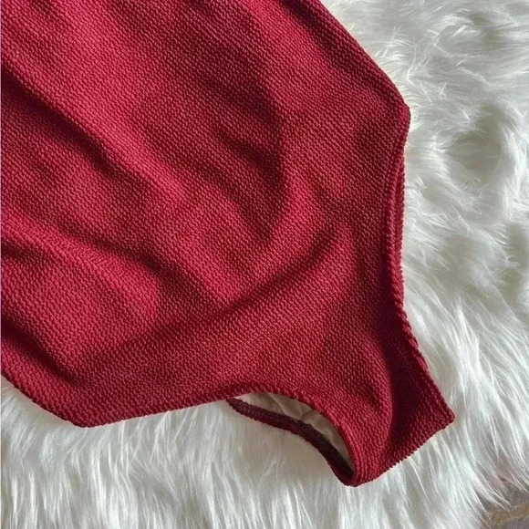 Dark Red Kona Sol Bathing Suit/ Swimsuit One-Piece size XL ribbed with bow - Picture 10 of 10